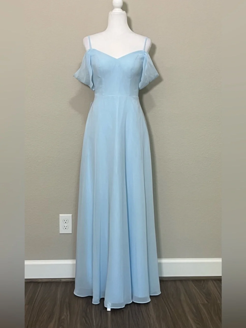 Azazie Sky Blue A-Line Off the Shoulder Chiffon Convertible Dress Size 4 - Picture 9 of 9